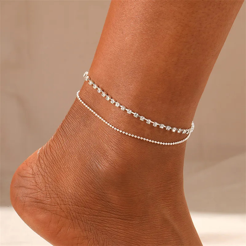 2024 Summer Gold Color Anklets For Women Stainless Steel Firga Chain Feet Jewelry Layered Link Chain Accessory 250528