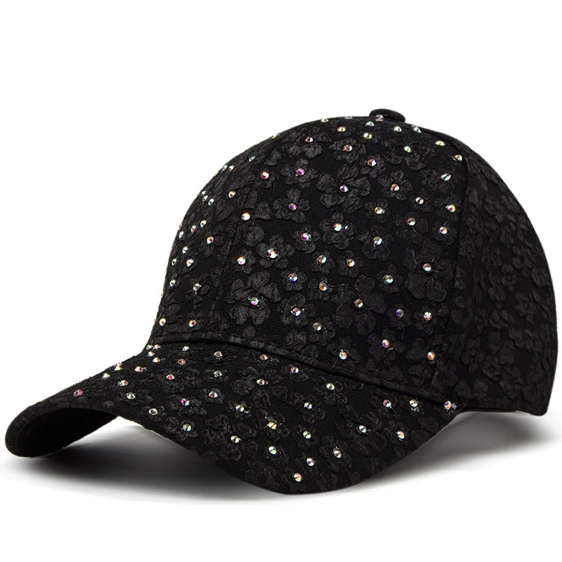 CNTANG Summer Women Rhinestone Baseball Cap Flower Embroidery Hats Female Fashion Sun Hat Hip Hop Y2k Caps 250603