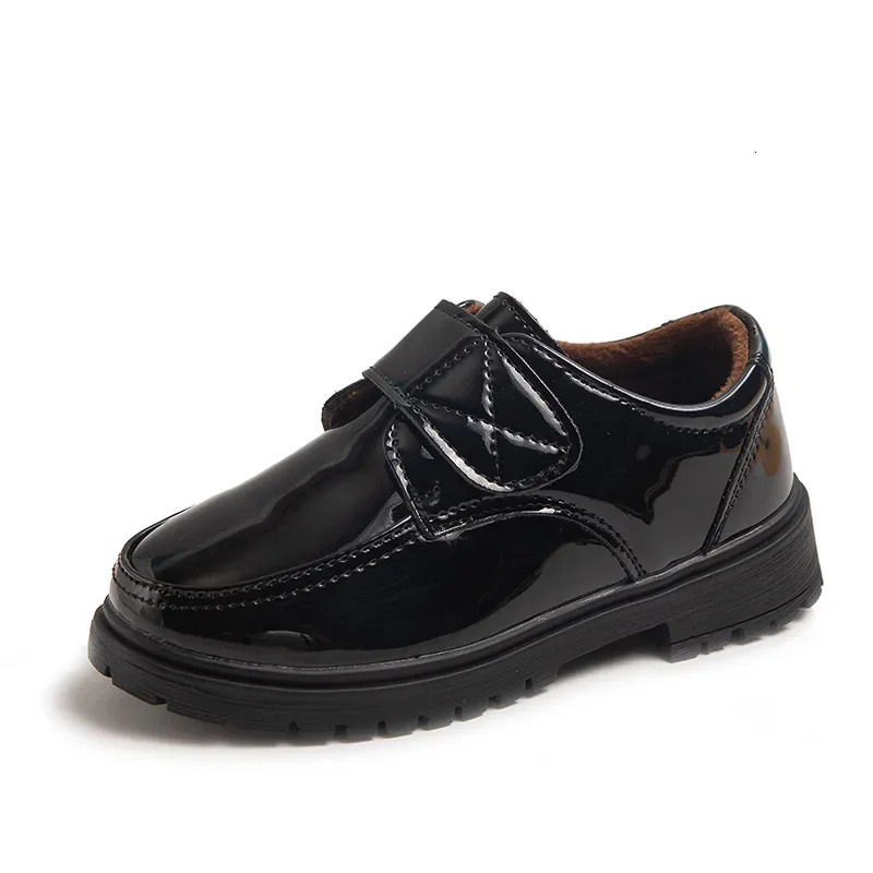 Children Fashion Leather Shoes Boys Hook Loop Glossy Simple Black Uniform School Shoes Loafers Kids Shoes 250604