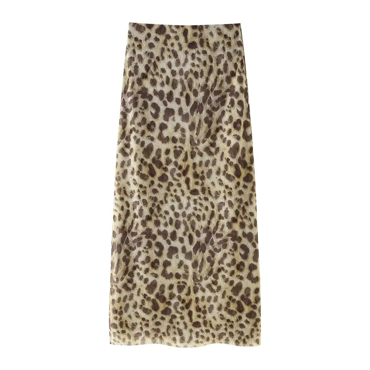 Tulle Printed Bandeau Top and Long Skirt Leopard Wear Women Summer Vacation Set Clothing 250605A