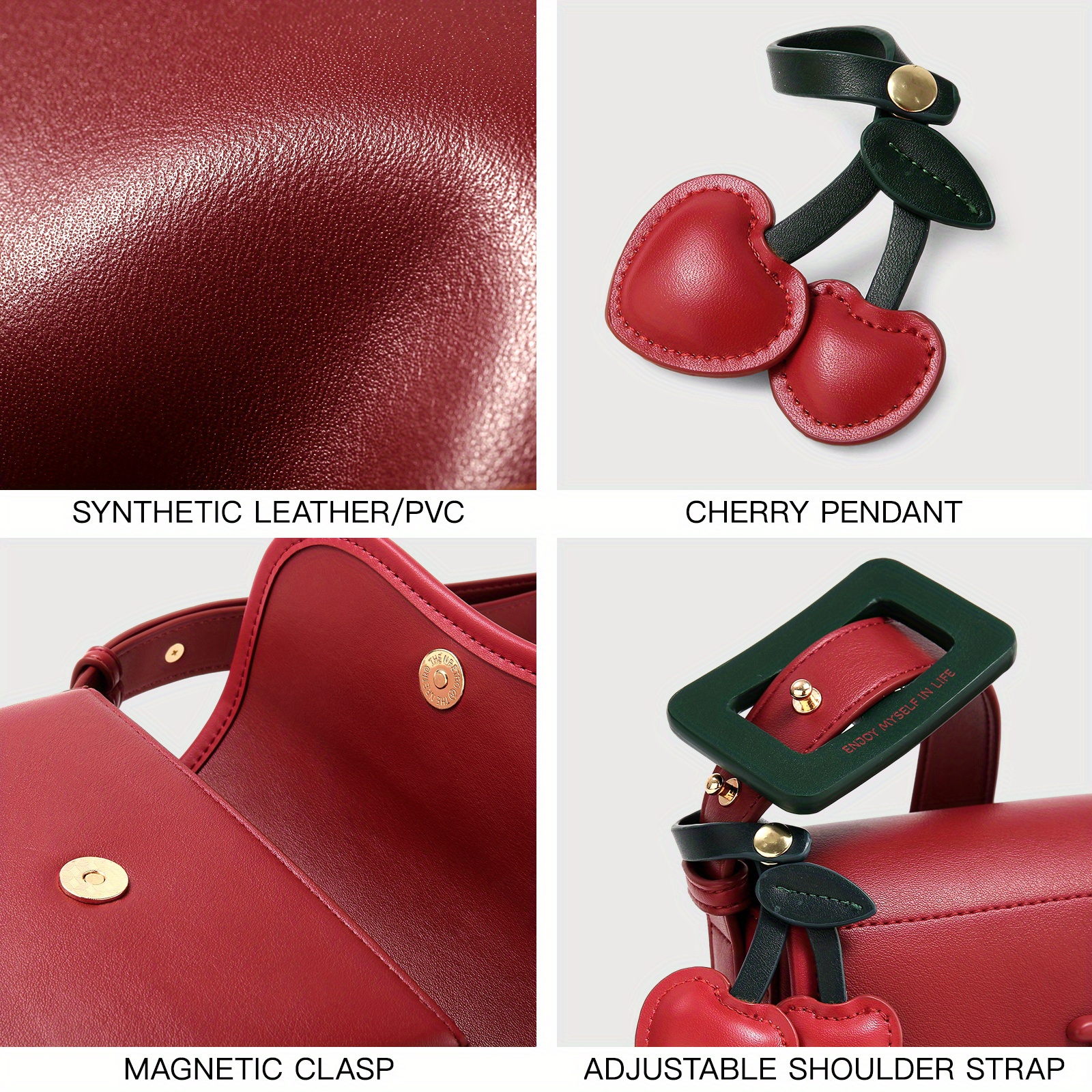 TOUTOU New Premium Texture Cherry Pendant Decorated Mini Saddle Bag Original Handbag Shoulder Bag
