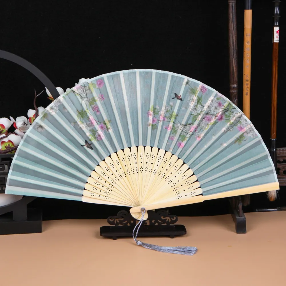 Bamboo Chinese Style Vintage Silk Folding Shank Classical Dance Tassel Elegent Female Hand Fan Dwe74 Home Decor