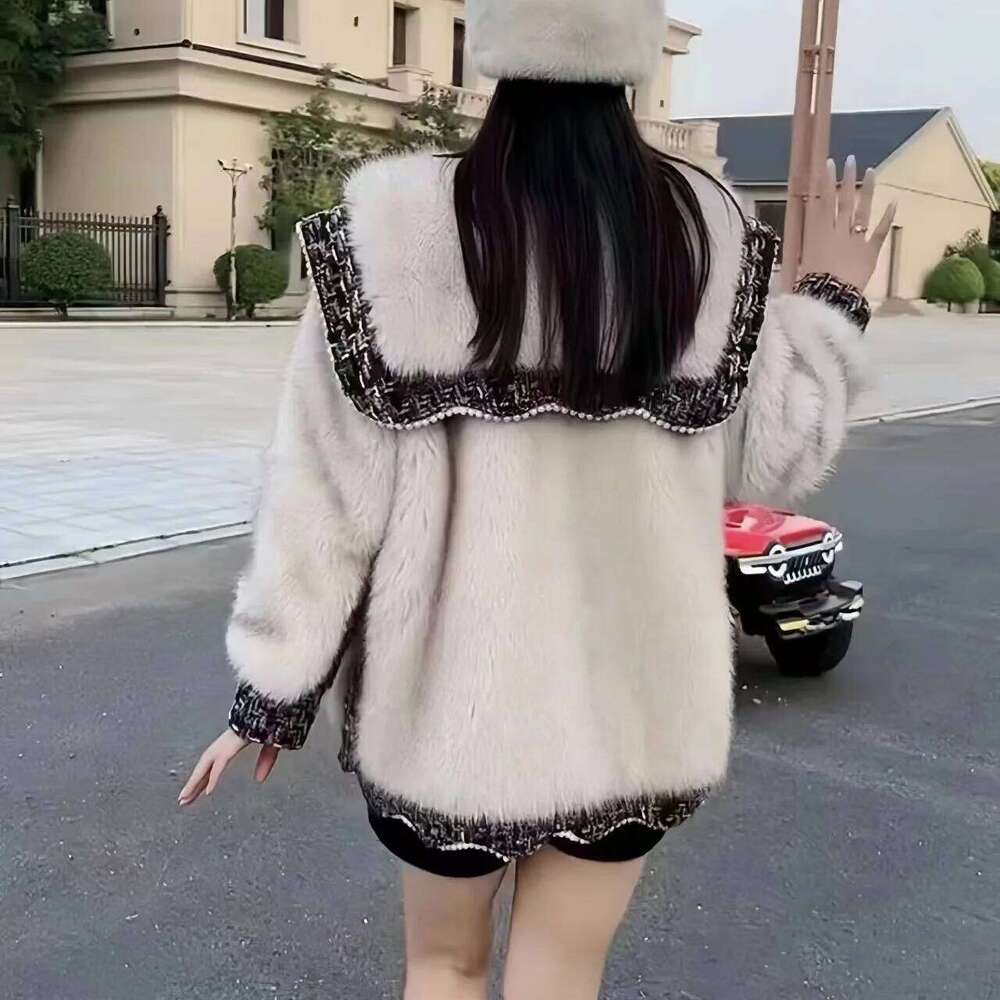 Faux Fur Coat For Women,Korean Jackets,Double Breasted Overcoat,Turn-Down Collar , Female Clothes, Winter,New, 2024