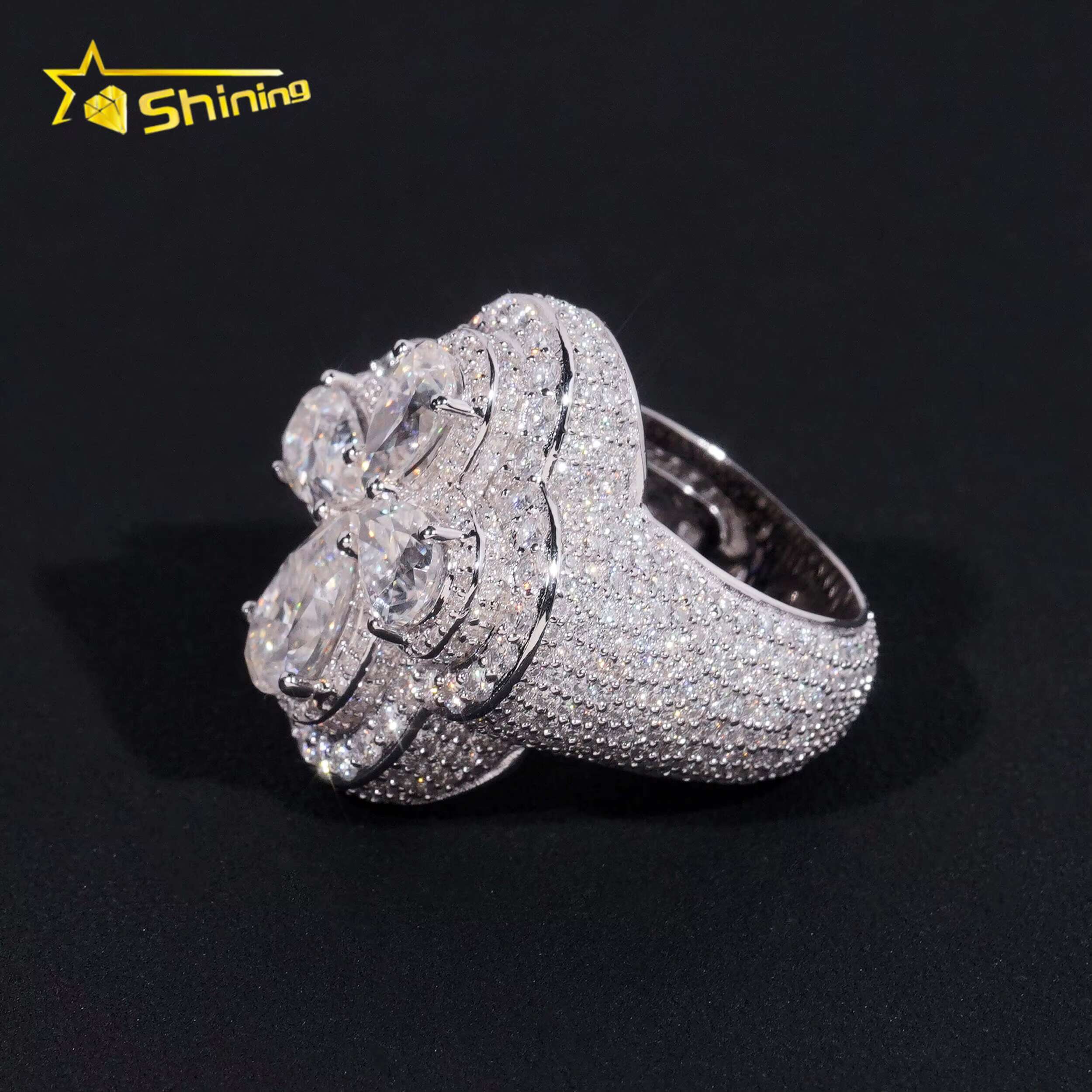 Hip Hop Luxury Cross Design Fancy Shape Iced Out 925 Silver Mens VVS Diamond Moissanite Ring