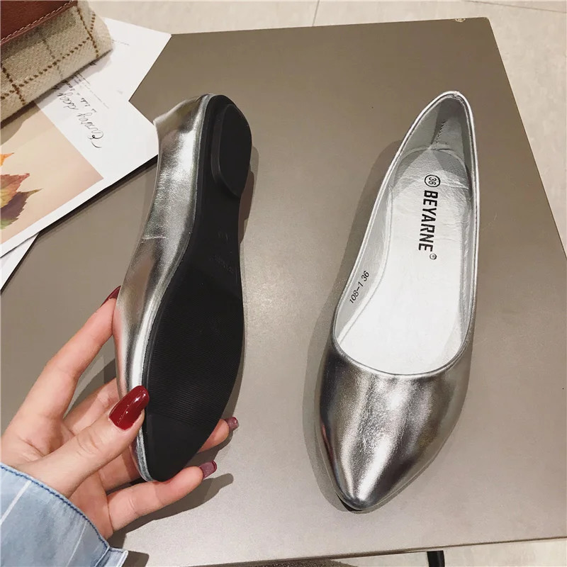 Womens Shoes Bright Surface Soft Leather Comfortable Flat Shoes Pointed Solid Color Shallow Mouth Single Shoe Zapatos Mujer 250603