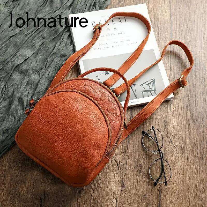 Johnature Handmade Vintage Genuine Leather Bagpack Women Backpack 2025 New Leisure Soft Cowhide Solid Color Travel Bag 2025/06/05