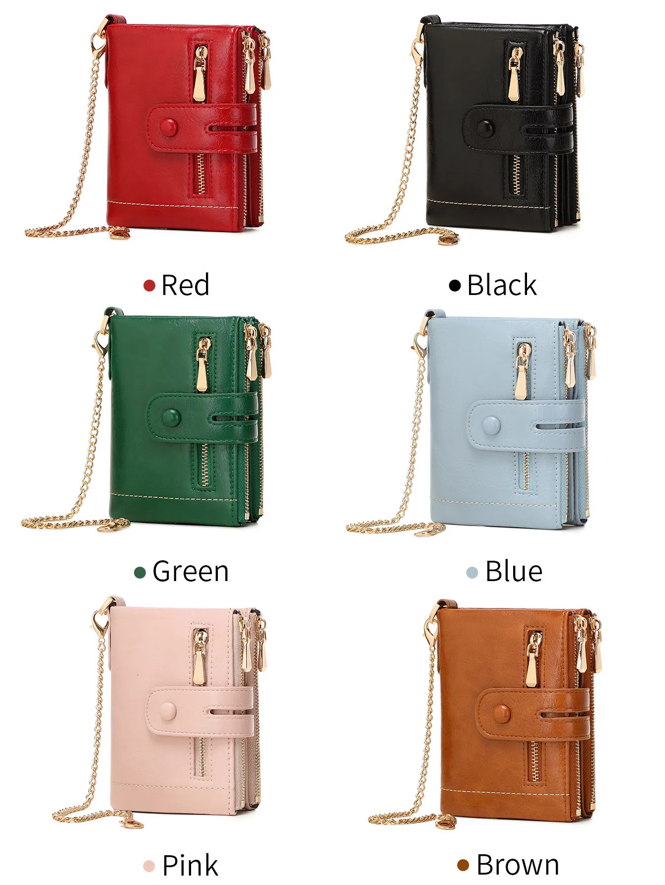 Womens Wallet High Quality PU Leather Short Card Seat with Chain Large Capacity Three Layer Zero Retro WomensWallet 250605