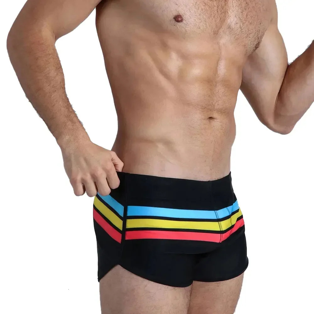 Mens Swimsuit Swim Trunks Strip Swimwear Surf Beach Shorts Quick Dry Brief Boxer Bathing Suits Beachwear Boardshort Underwear 250530