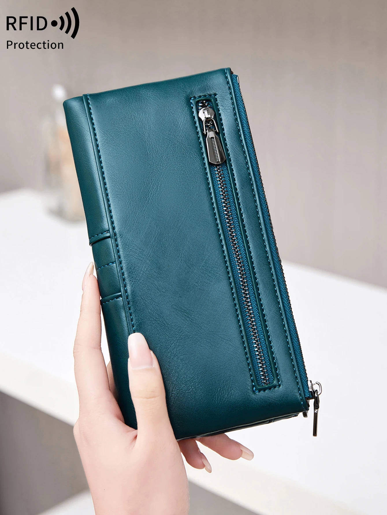 selling RFID womens long wallet PU leather handbag with multiple card slots coin zipper mobile 250605