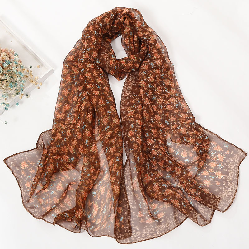 K930 Spring and summer women's small floral silk scarf women's georgette scarf long silk scarf thin silk scarf Korean version cross-border h