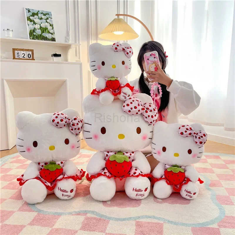 Sanrio 23cm Hello Kitty Doll Fruit Strawberry Cat Doll Girls Plush Toy Home Decor Pillow Cute Cartoon Girls Birthday Gifts X2506051