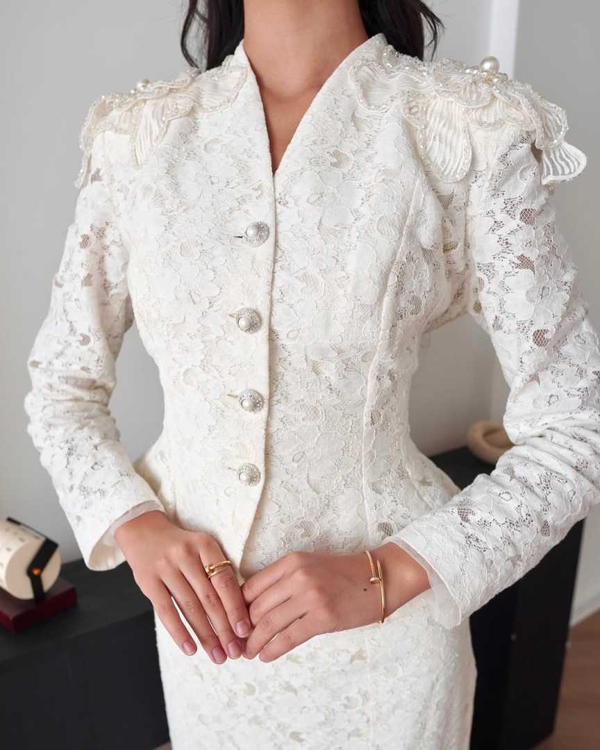 2 Pieces Lace Women Blazer Dress Mermaid Ladies Formal Wear Prom Birthday Party Customized Long Jacket Outfits