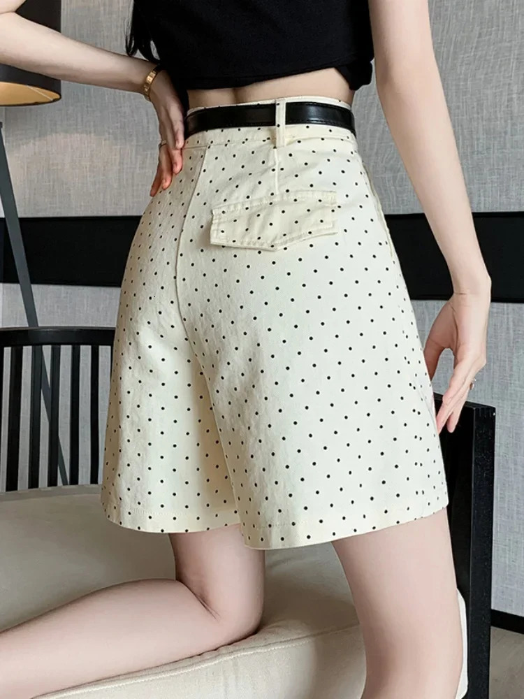 Casual Knee Pants for Women Springsummer Vintage Polka Dot Aline Work High Waist Wide Leg Pants 250604