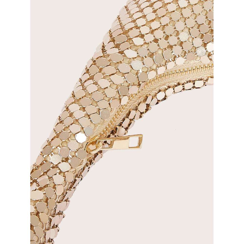 Women s Evening Aluminum Sequin Armpit with Zipper Lightweight Casual Handbag Party Sparkling Shoulder Mobile Phone Bag