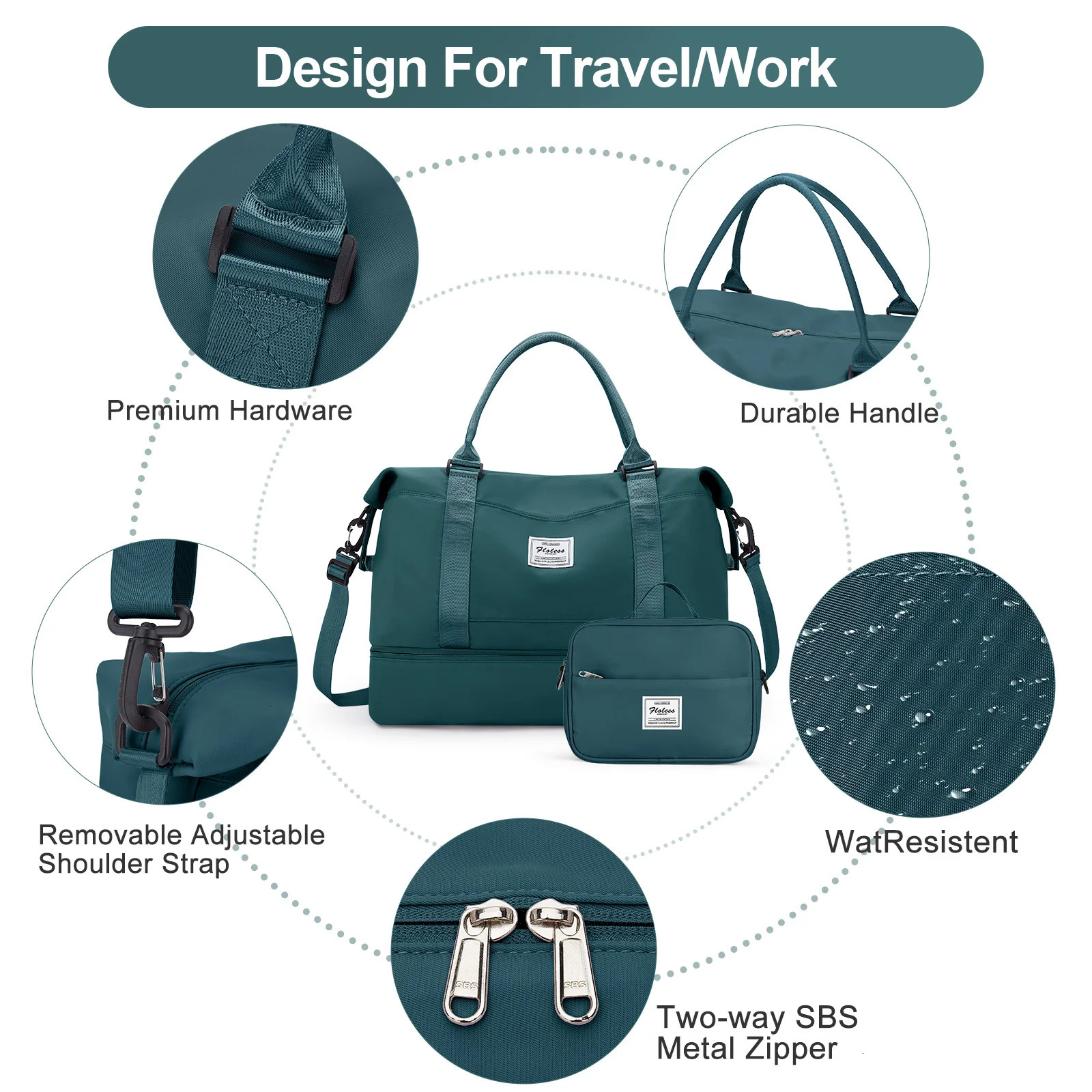 2pc Foldable Travel Duffel Bag for Airlines Carry on Weekender Overnight Tote with Cosmetic Gym Yoga Women Men 250605