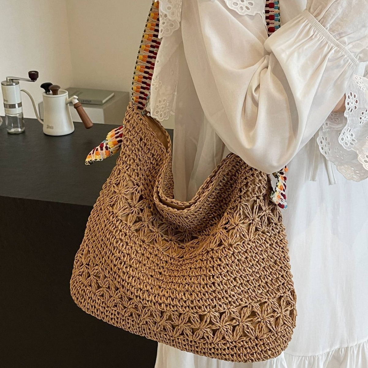 Lazy style straw bag women's autumn new multifunctional shoulder bag beach vacation bag designer women's crossbody bag