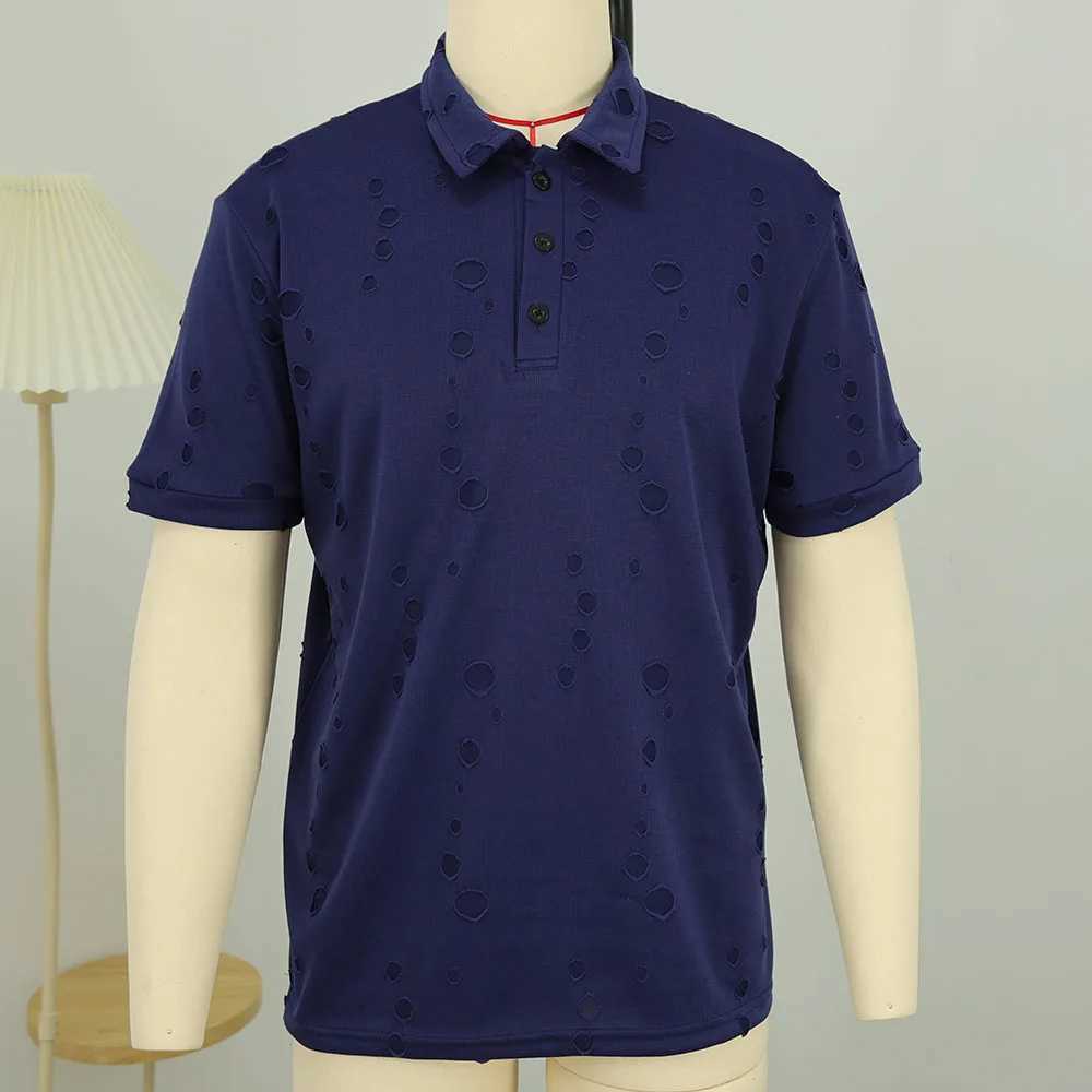 Summer trend wash water hole craft POLO shirt mens handsome T-shirt 2025 summer mens casual outdoor short-sleeved top XJ250605