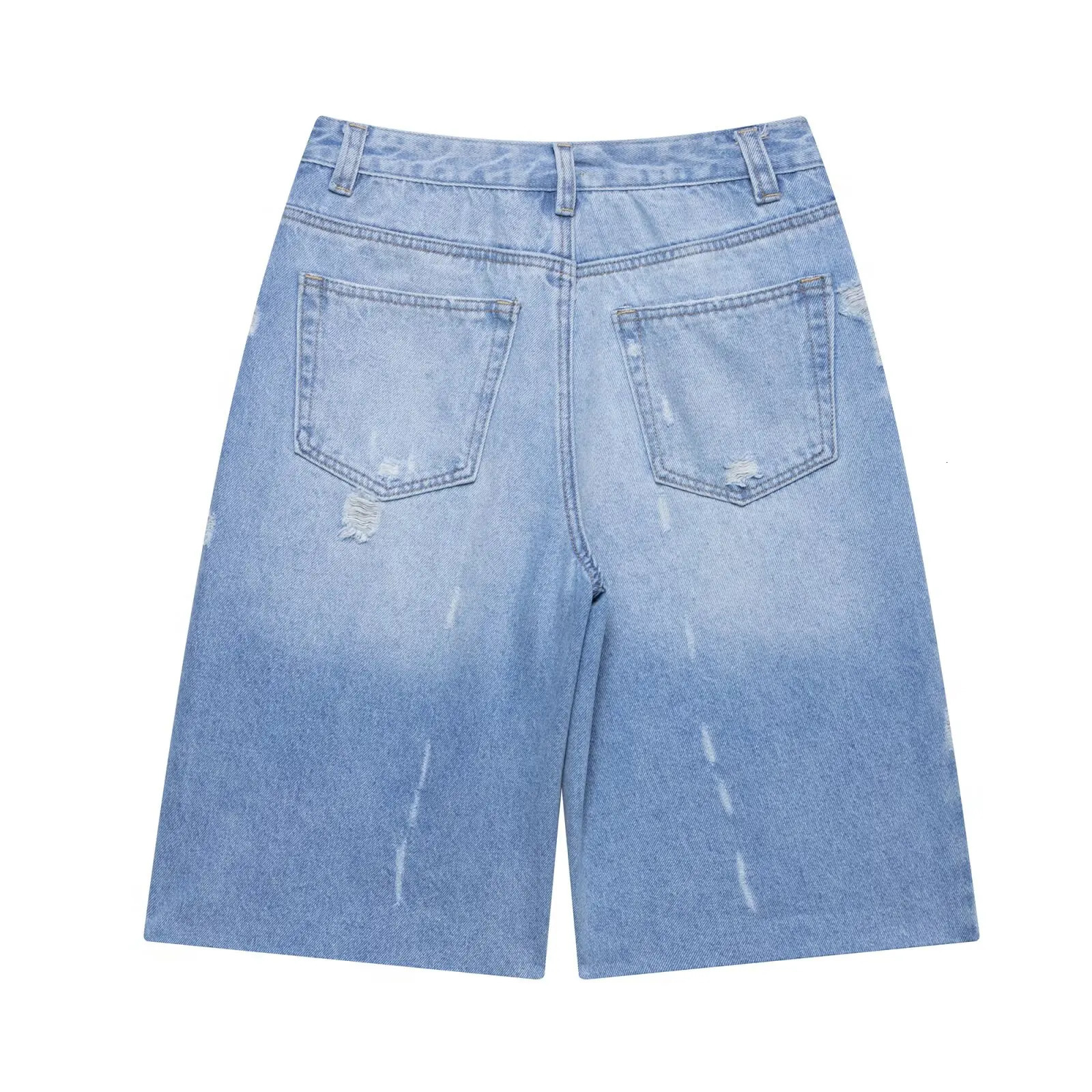 RARA Summer Womens Clothing Midwaist Washed and Worn Raw Edge Straight Casual Versatile Denim Shorts 250604