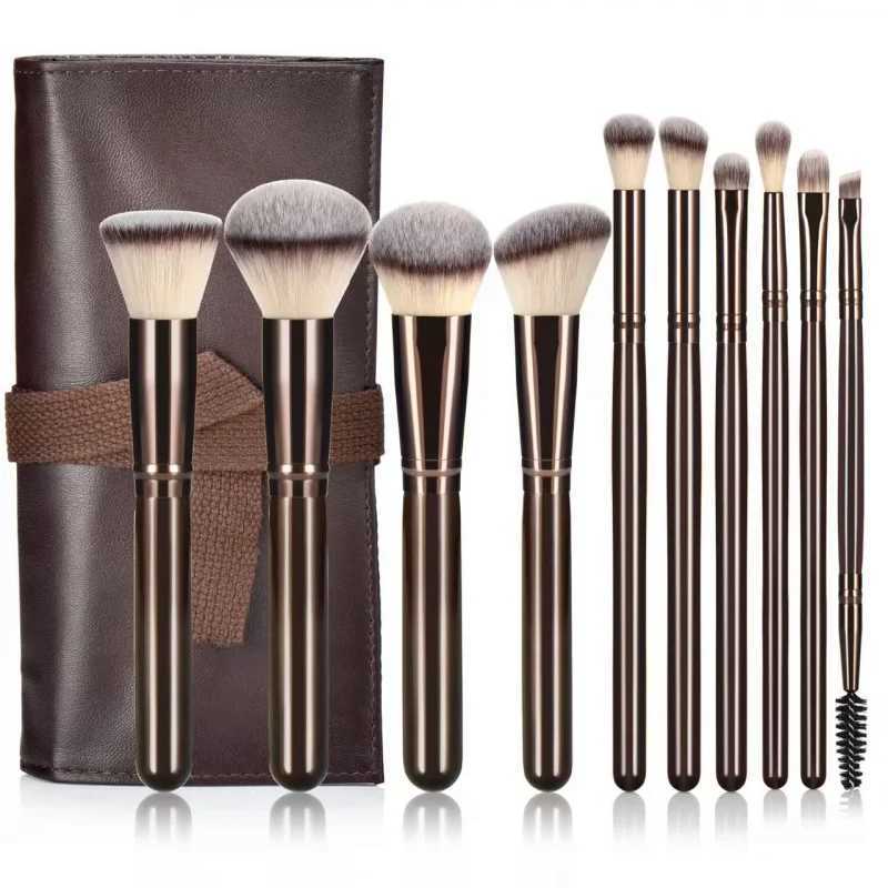 New Product10Brown Makeup Brush Set with Wooden Handle Ultra Soft Cangzhou Beauty Tools SetW250605