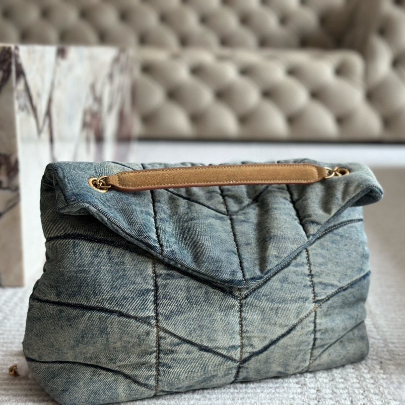 Luxury Denim Bag For Woman Designer Handbag Golden Chain Jean Purse Puffer Bag Fashion Classic Flap Bag Shoulder Messenger Crossbody Shopping Bags Large Capacity