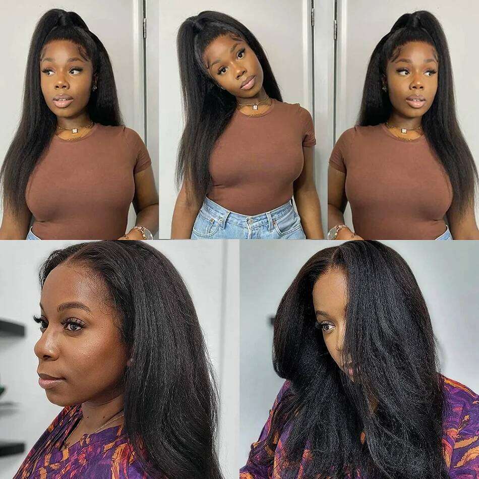 Yaki 13x4 Front Real Human Hair For Women Pre Plucked Brazilian Kinky Straight 4X4 Transparent Lace Closure Curly Wigs