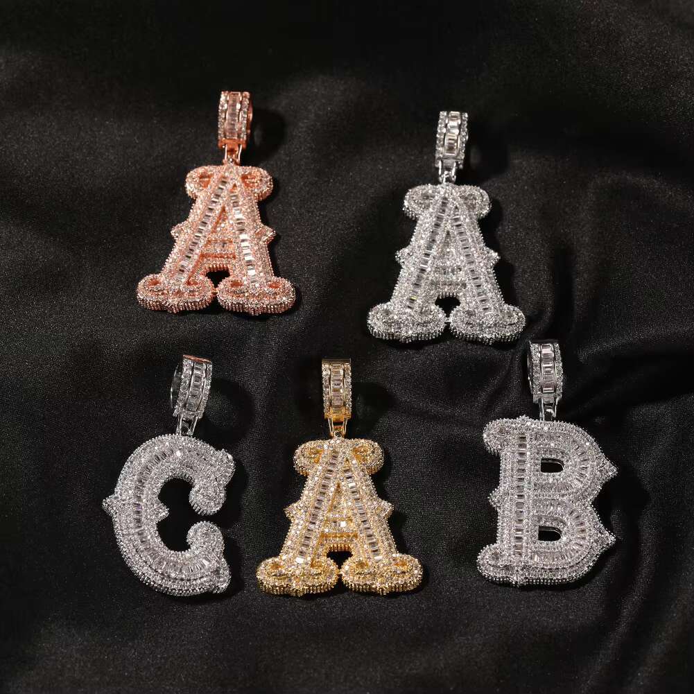 UWIN Hip Hop Style Ice Cube Alphabet Initial Pendant 925 Silver Moissanite Long Bar Shining Necklace Rapper Charm Jewel