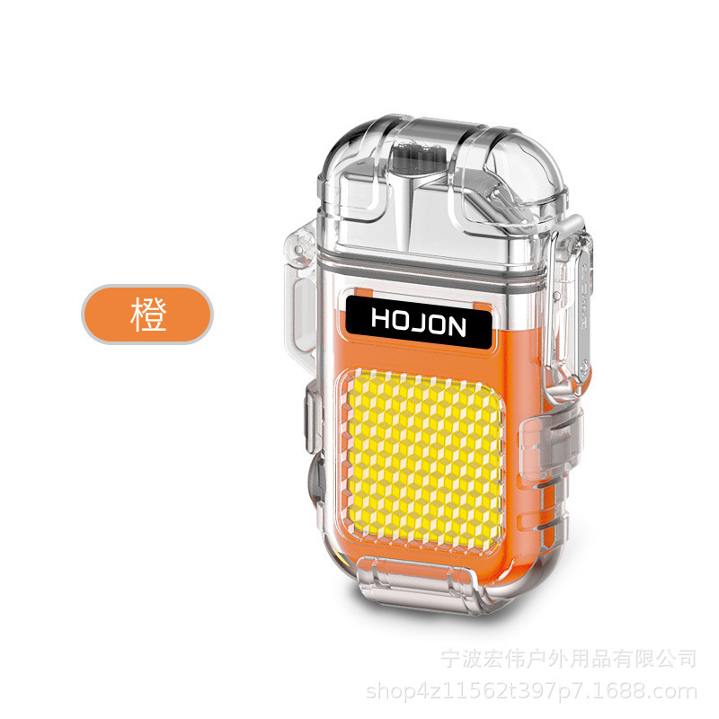 Transparent waterproof arc usb rechargeable lighter, outdoor windproof and waterproof handheld work light multi-function cigarette lighter