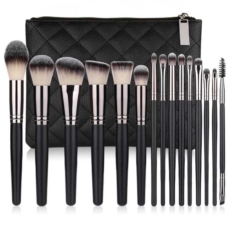New Cangzhou15Pink Plaid Pattern Makeup Brush Set with Rose Gold Wooden Handle Makeup ToolsW250605