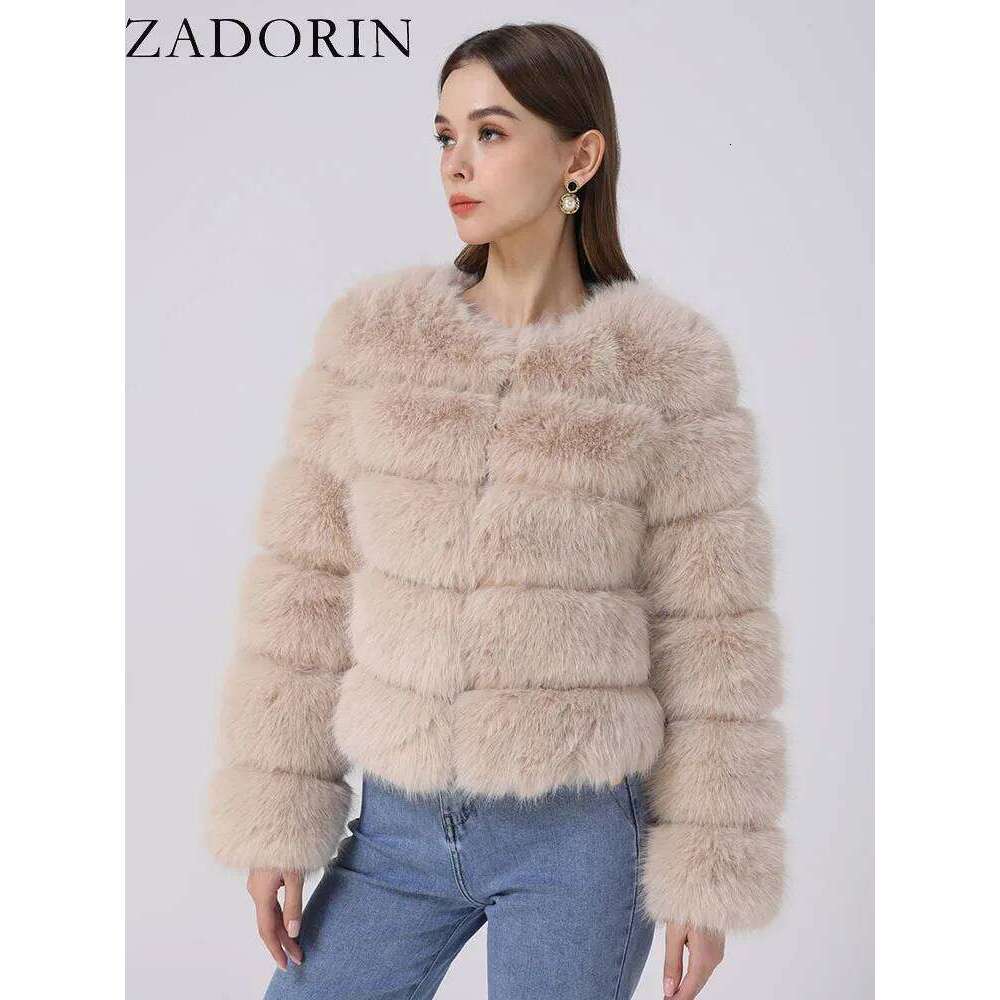 ZADORIN Long Sleeve Faux Fox Coat Winter Fashion Thick Warm Coats Outerwear Fake Fur Jacket Women Clothing
