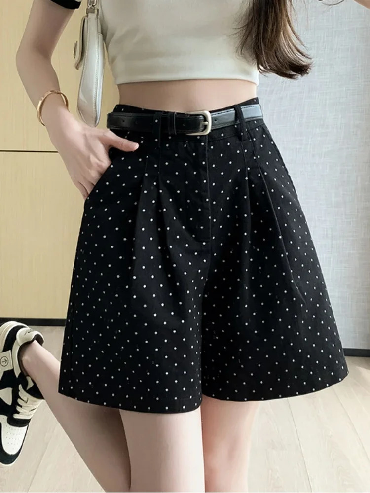 Casual Knee Pants for Women Springsummer Vintage Polka Dot Aline Work High Waist Wide Leg Pants 250604