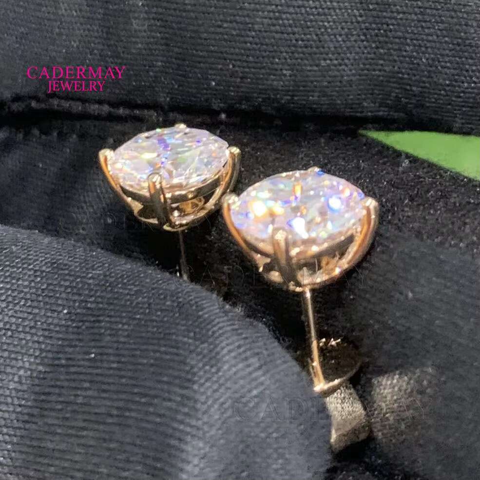 Real 14k Yellow Gold 4Prongs D VVS Moissanite Stud Earrings Pass Diamonds Tester Women Engagement Wedding Jewelry