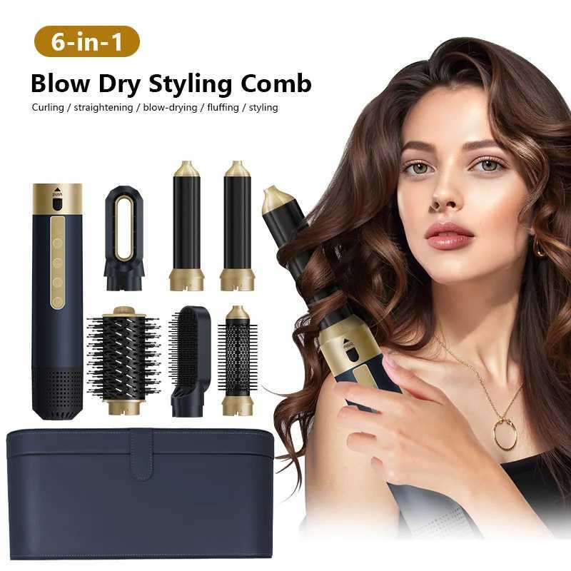 High Speed 6 in 1 Negative Ions Hair Styling Hot Air Comb Automatic Curling Iron Straight Hair Comb Hair Dryer Curling Iron XJ250605