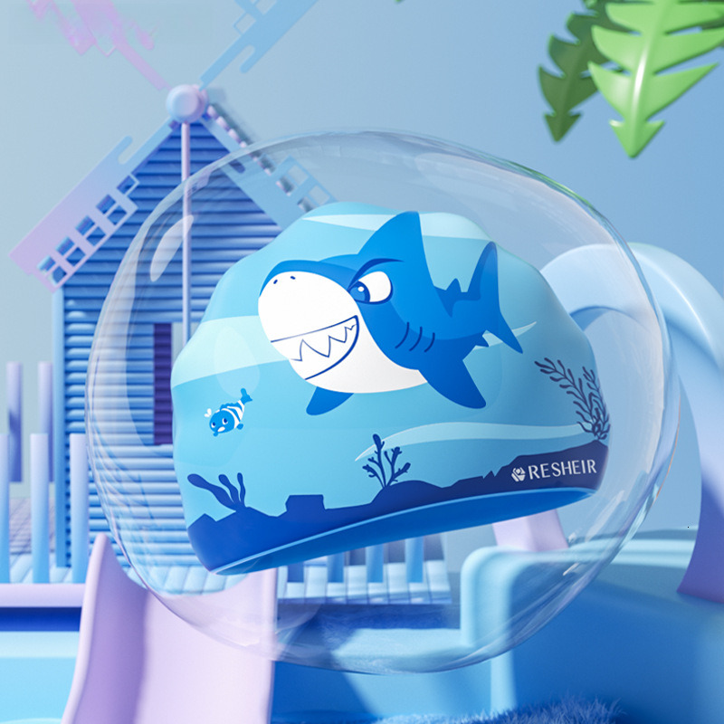 Children's Silicone Swim Comfortable Non-Tightening Boys Girls Cute Shark Fashion Print Swimming Cap