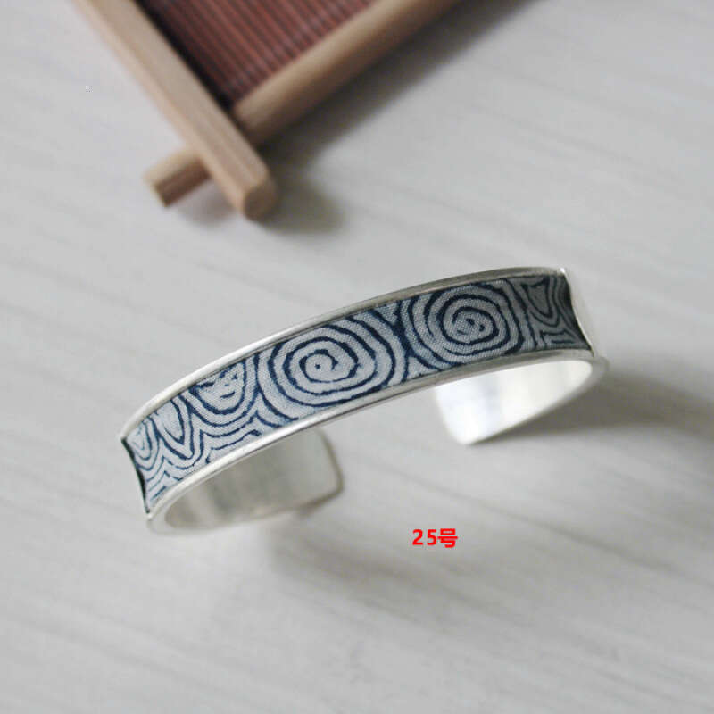 DHCollections Ancient Style Sier Wind Blue Old Couple Postage Bracelet Strip Text Wax Dyed Replica