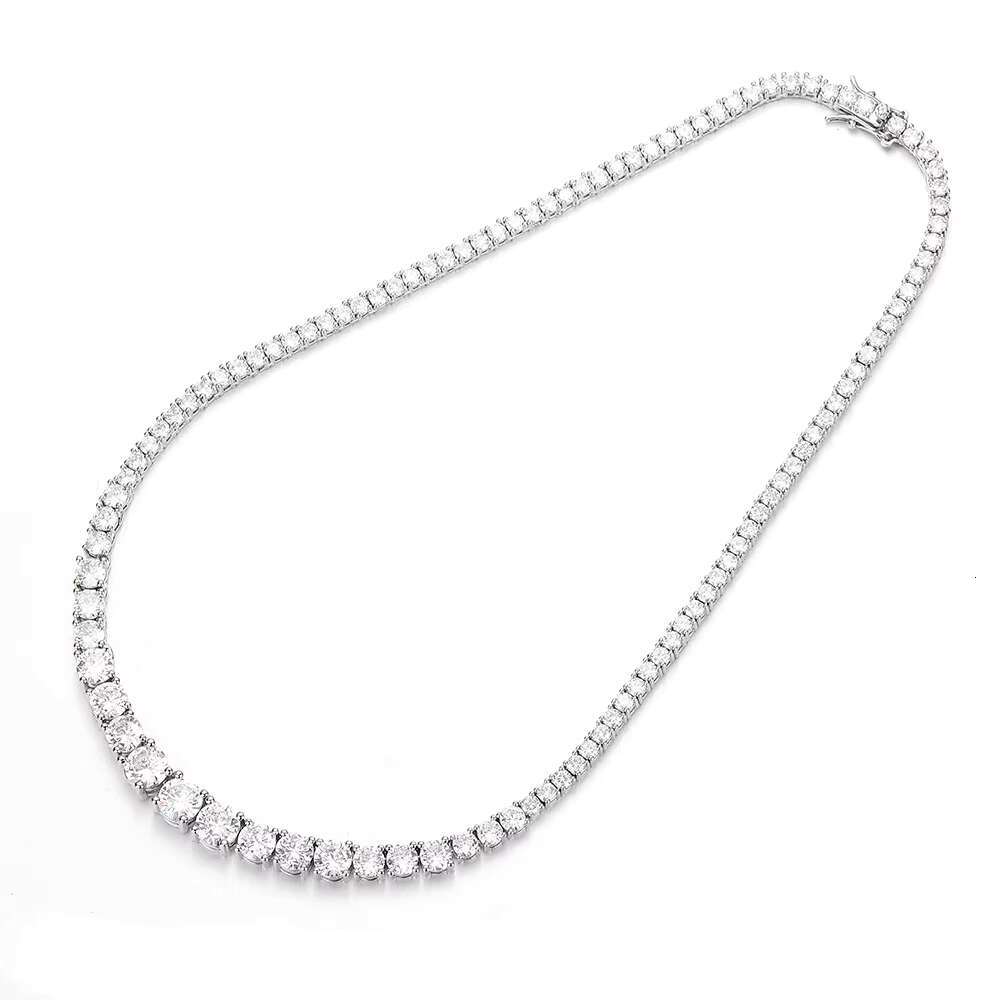 Moissanite New Style Hiphop Jewelry 3mm-7mm Bling MoissaniteStone Silver Plated Gradient Size Tennis Chain Necklace for Women Jewelry