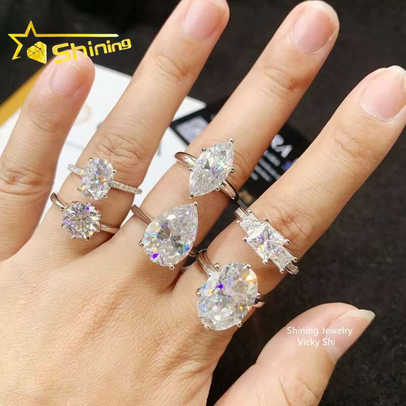 Fashion Jewelry New Style Moissanite Rings 925 Sterling Silver Woman Fancy Cut Iced Out Moissanite Engagement Wedding Rings