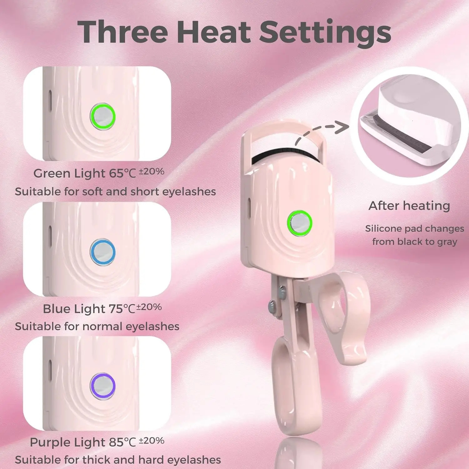 Heated Eyelash Curlers Electric Eyelash Curler 3 Heating Modes Rechargeable Portable Eyelash Curler for Natural-Looking Pink 250604
