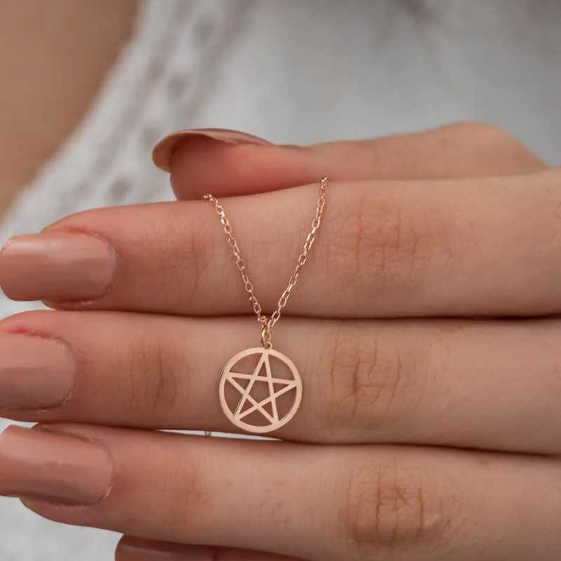 Pentacle Star Necklace For Women Stainless Steel Jewelry Geometric Minimalist Pendant Choker Necklaces For Women XJ250604