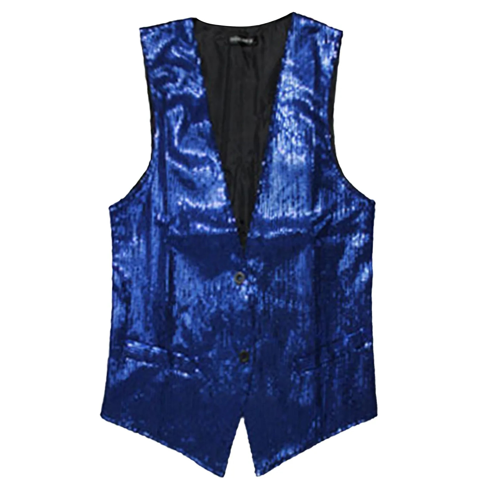 Sleeveless Sequin Waistcoat Mens Vest Sexy Vneck Wedding Party Dancer Singer Jacket Yellow Blue Black Sequins Coat 250605Z