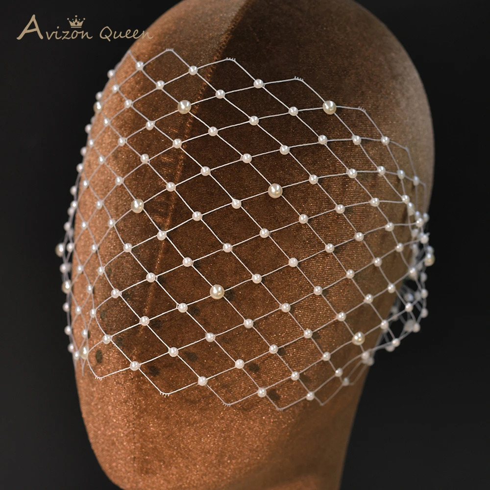 Pearl Embellished Bridal Tiara Wedding Accessories White Mesh Lady Bird Cage Veil Banquet Festival Customized MA52 250530