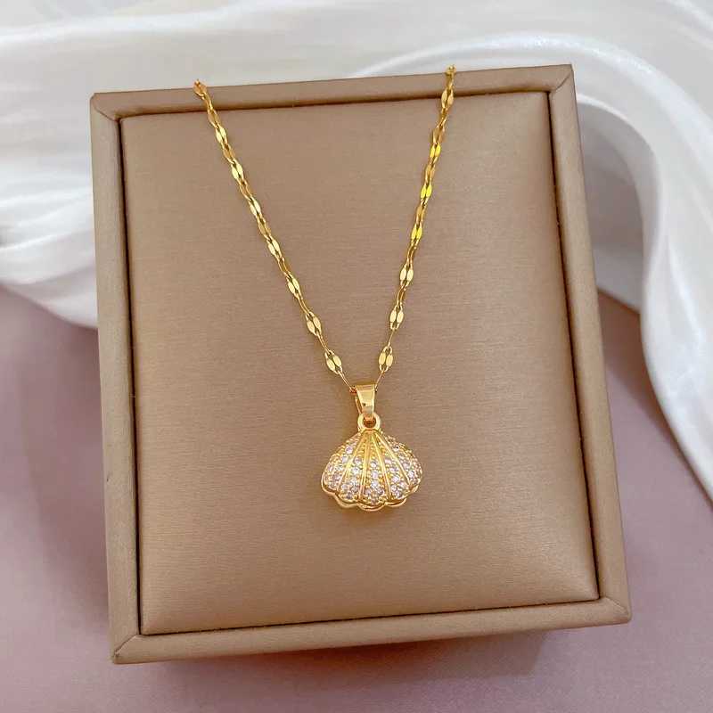 Classic Shell Pearl Necklace Fashion Small Fresh Clavicle Chain Micro-inlaid Simple Versatile Pendant Gift Giving XJ250604