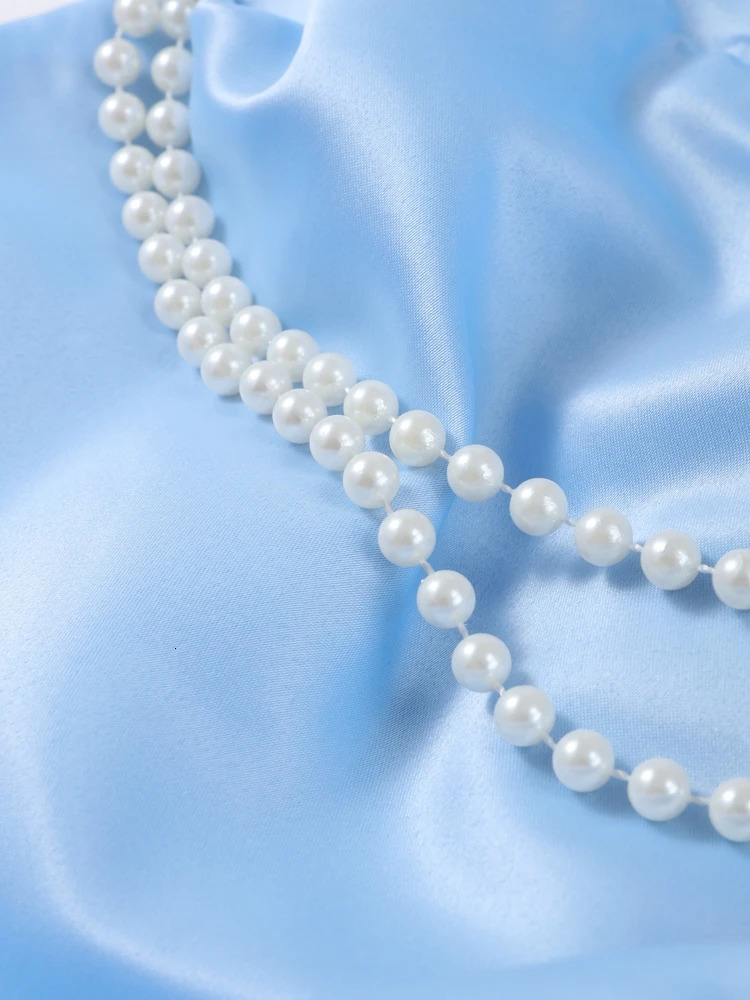 Off Shoulder Strapless Dresses Women Elegant Satin Pearl Pleated Hip Package Short Dress Lady Summer Party Evening Gown 250604