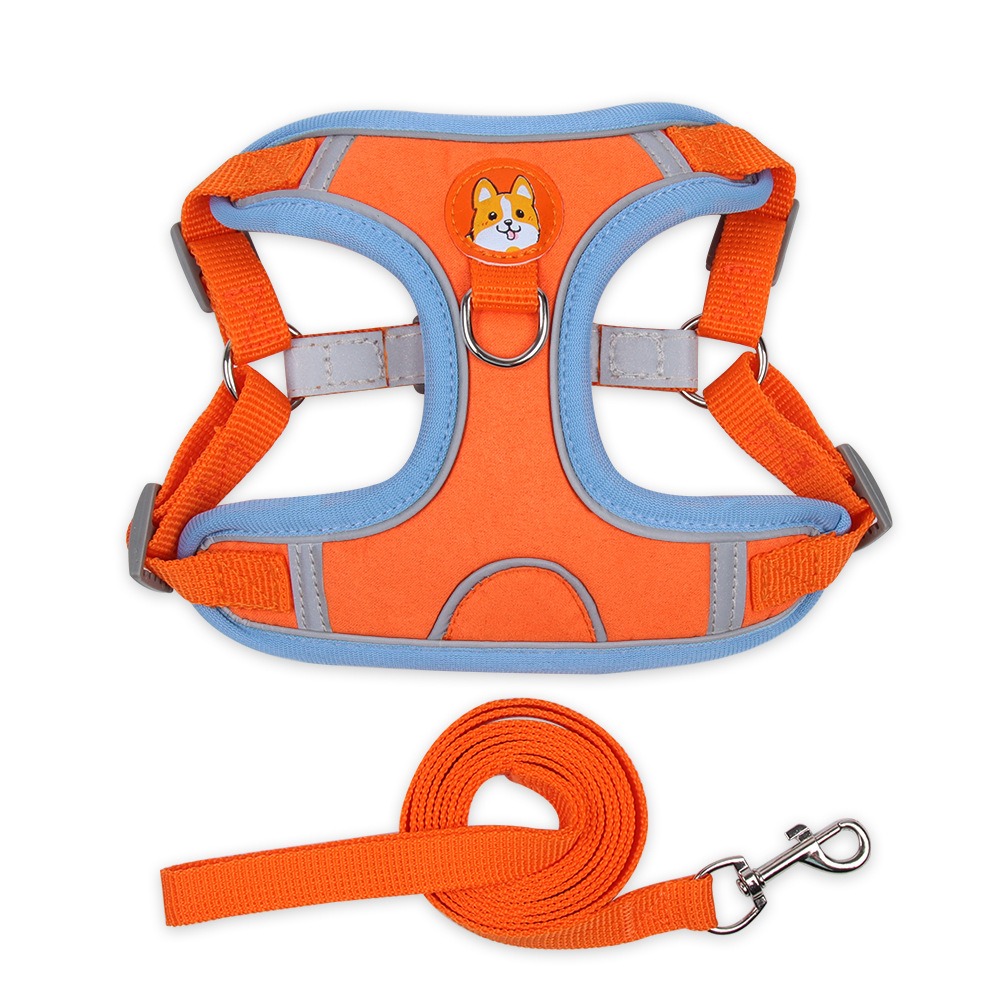 Reflective Suede Dog Harness & Leash Set for Small Dogs - Adjustable & Breathabl