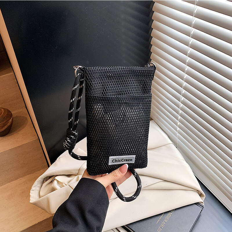 Sweet Fresh Style Phone for Women 2025 Summer New Hollow Out Shoulder Crossbody Mesh Portable Storage Bag