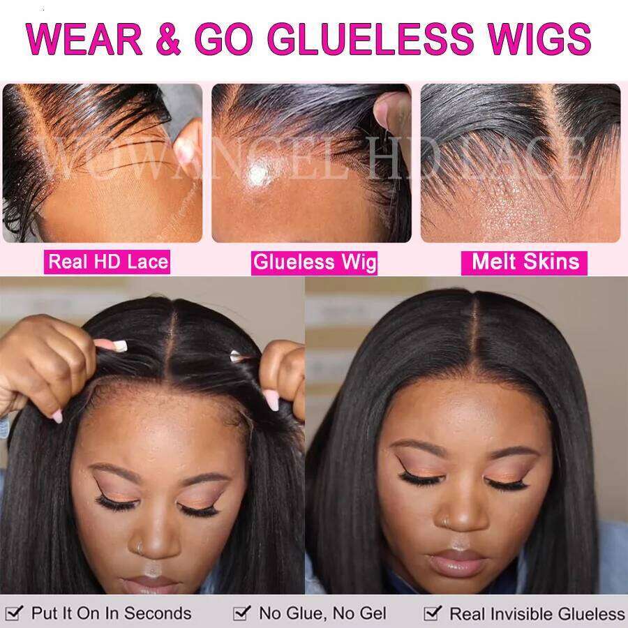WOWANGEL Straight 5X5 HD Closure Ready To Wear Glueless 250% Bob Wig Lace Front Human Hair Wigs Pre Plucked