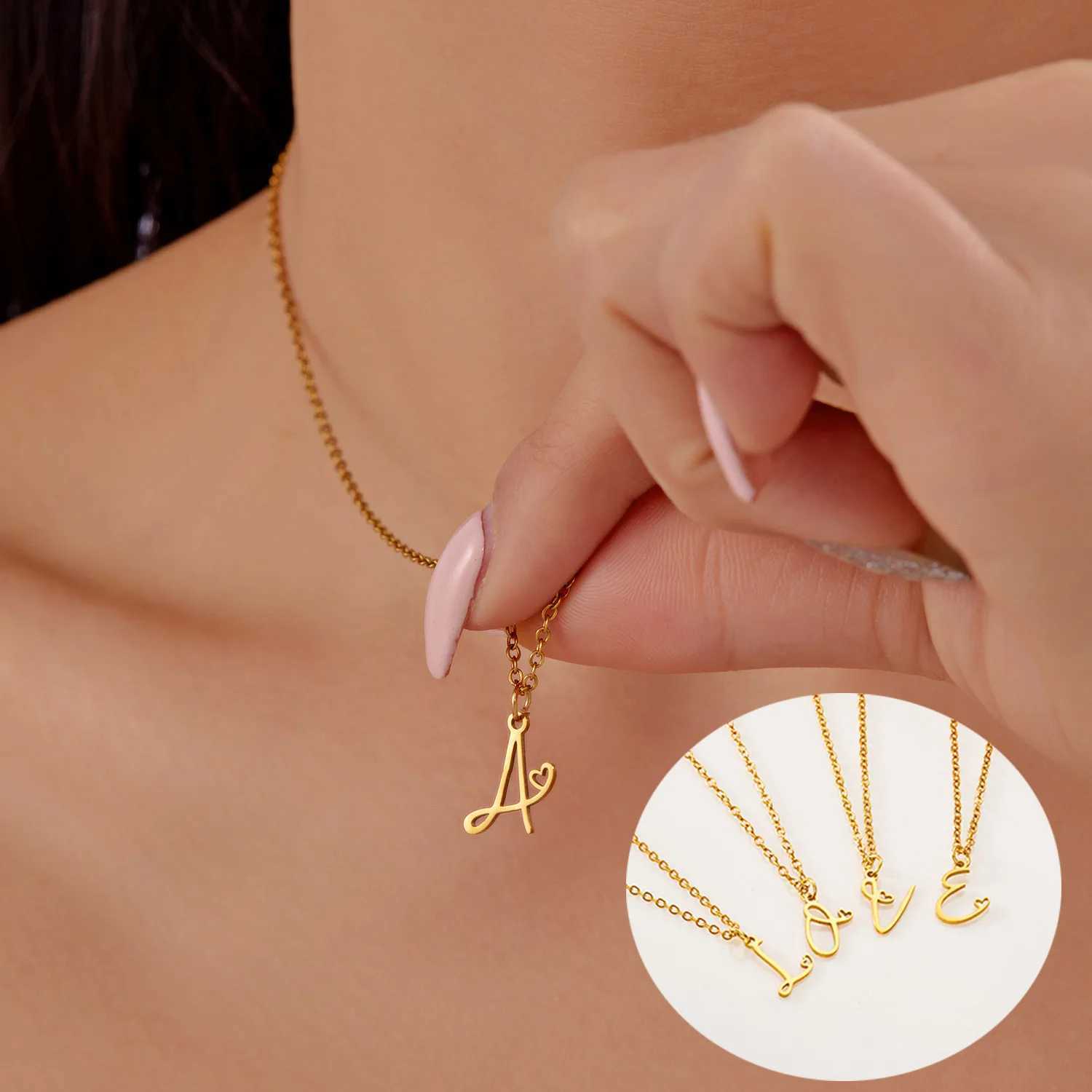 26 Initial Letters Heart Pendant Stainless Steel Necklace for Women Gold Color A-Z Alphabet Choker Chain Birthday Jewelry Gift XJ250604