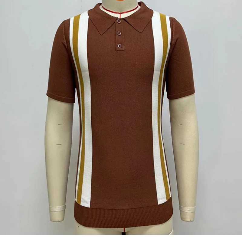 Fashion Men Knit Polo Shirts Short Sleeve Slim Fit Tops Blouse Vintage Stretch Casual Business Polo Tshirts Mens ClothingXJ250605