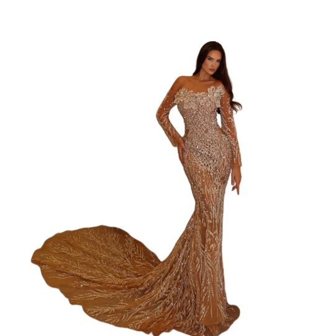 Gorgeous Sequined Beaded Prom Dresses Elegant Floral Appliques Evening Dress Off The Shoulder Celebrity Party Gown Customized