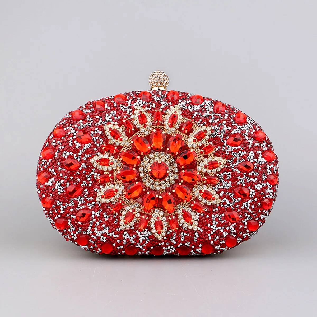 Flower Rhinestones Evening Bags Metal Prom Dias Clutch With Chain Shoulder Handbags Wedding Female Purse