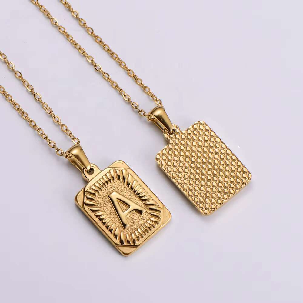 Wholesales 18K Gold Plated 316L Stainless Steel Alphabet A-Z Rectangular Letter 26 Letters Pendant Necklace